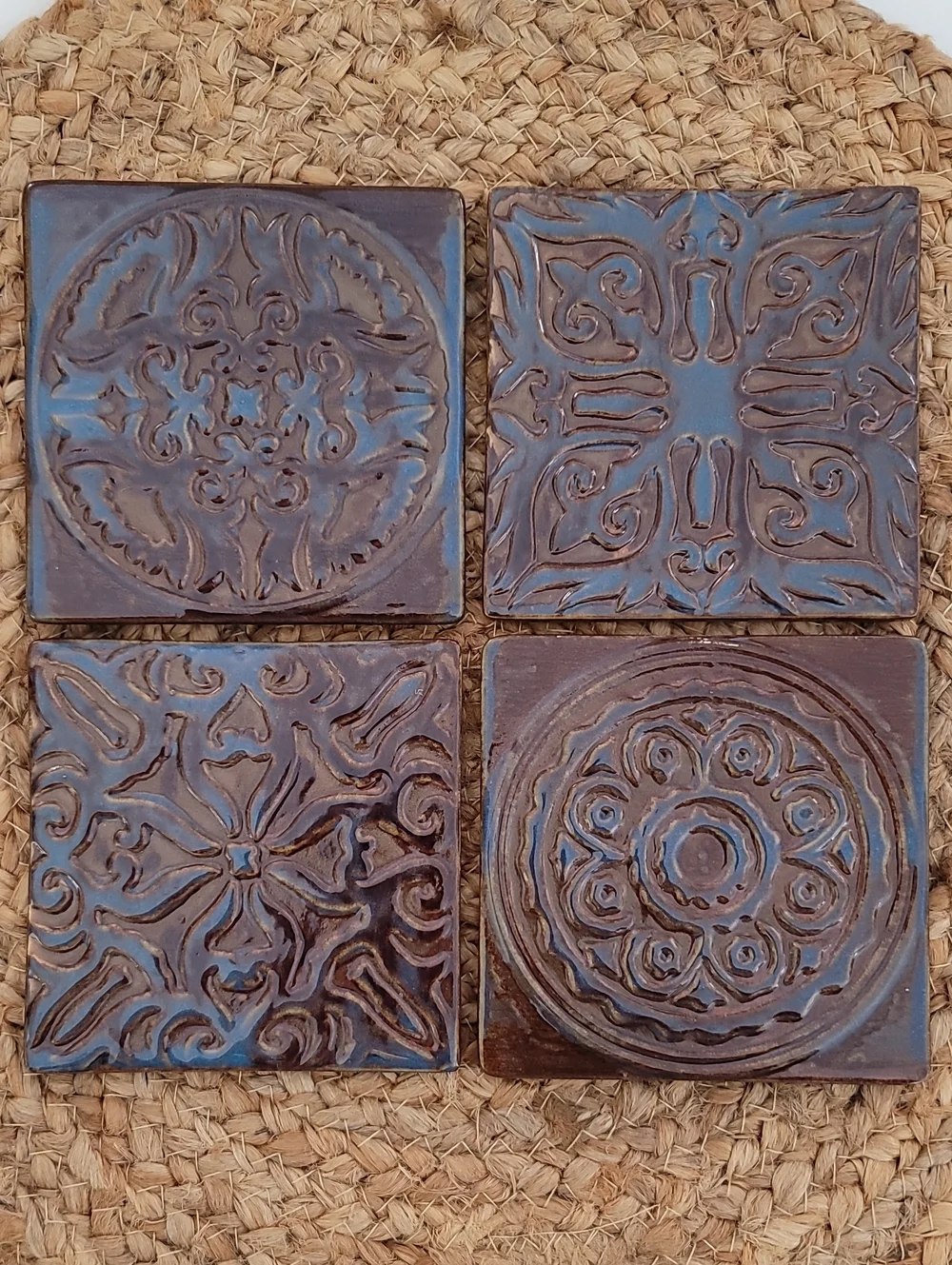 Embossed Ceramic Tile Coasters - Set of 4